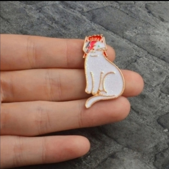 David Bowie Ziggy Stardust Starman Cat Pin - Picture 3 of 5